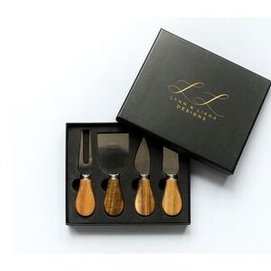 Lynn & Liana Designs Cheese Knife Set Wood Handle Stainless Steel 4 Piece
